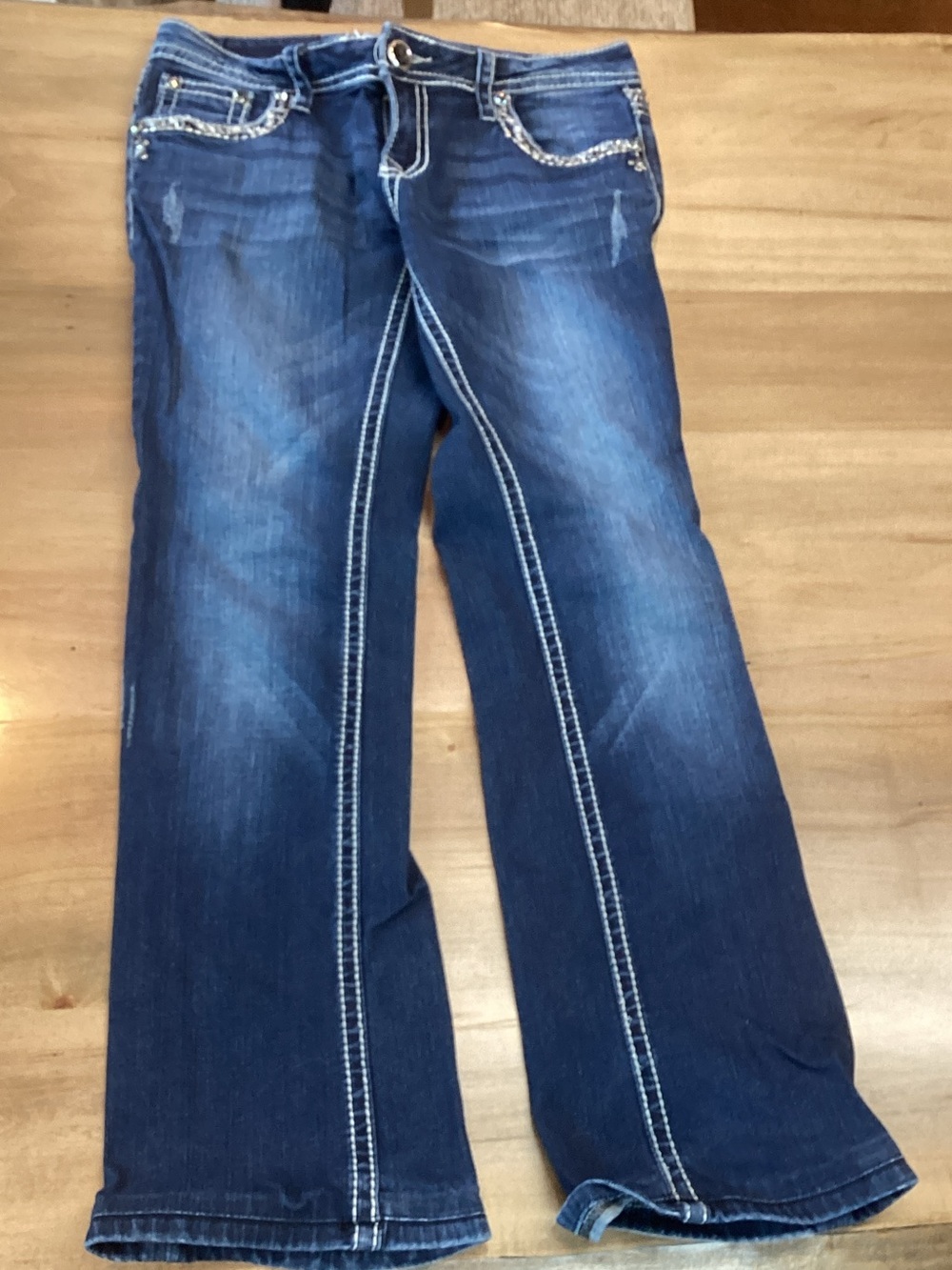 Grace in LA Dark Blue Wide Leg Jeans with Contrast Stitching
